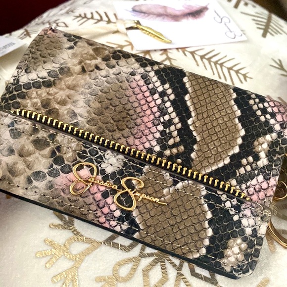 Jessica Simpson Snakeskin (Python) Wallet (Brown, Tan, Pink) & Gray Card Case - Picture 2 of 15